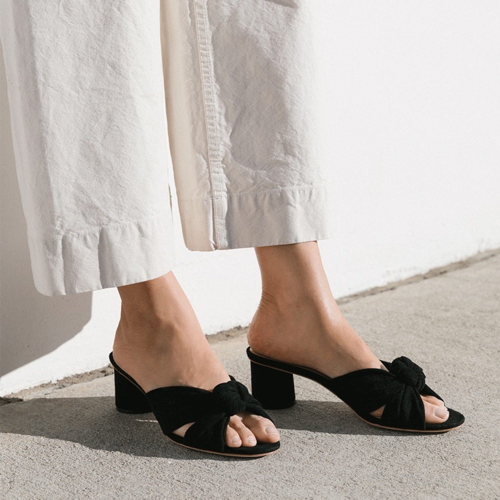 Loeffler Randall Black Suede Celeste Mid Heel Knot Slide Mulws